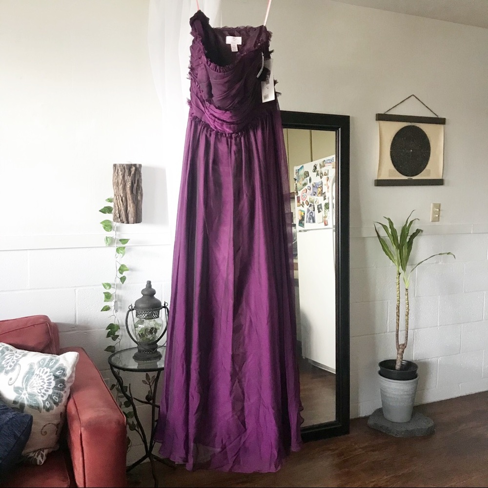 NWT Monique Lhuillier Strapless Chiffon Gown - Picture 7 of 8